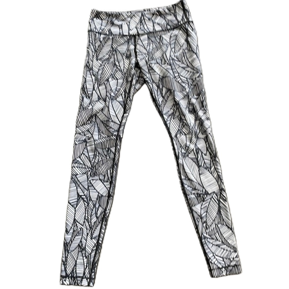 Sz8 Lululemon Wunder Under Pant in Banana Leaf White Black VGUC